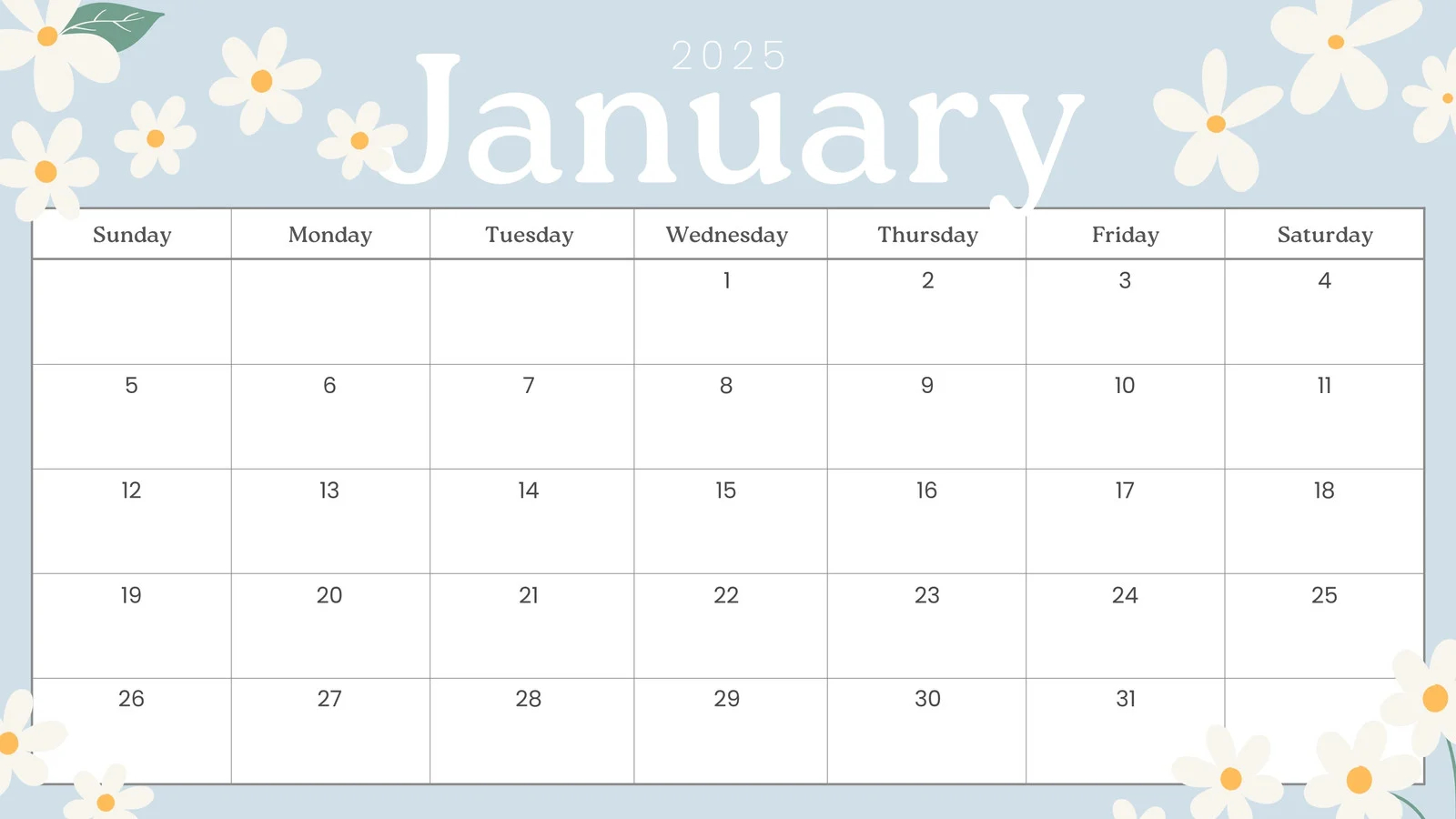 Free Printable January Calendar