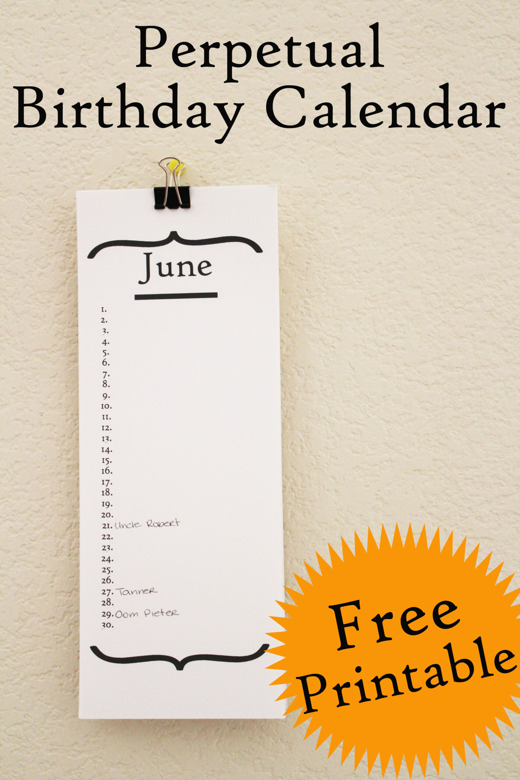 Free Birthday Calendar Printable