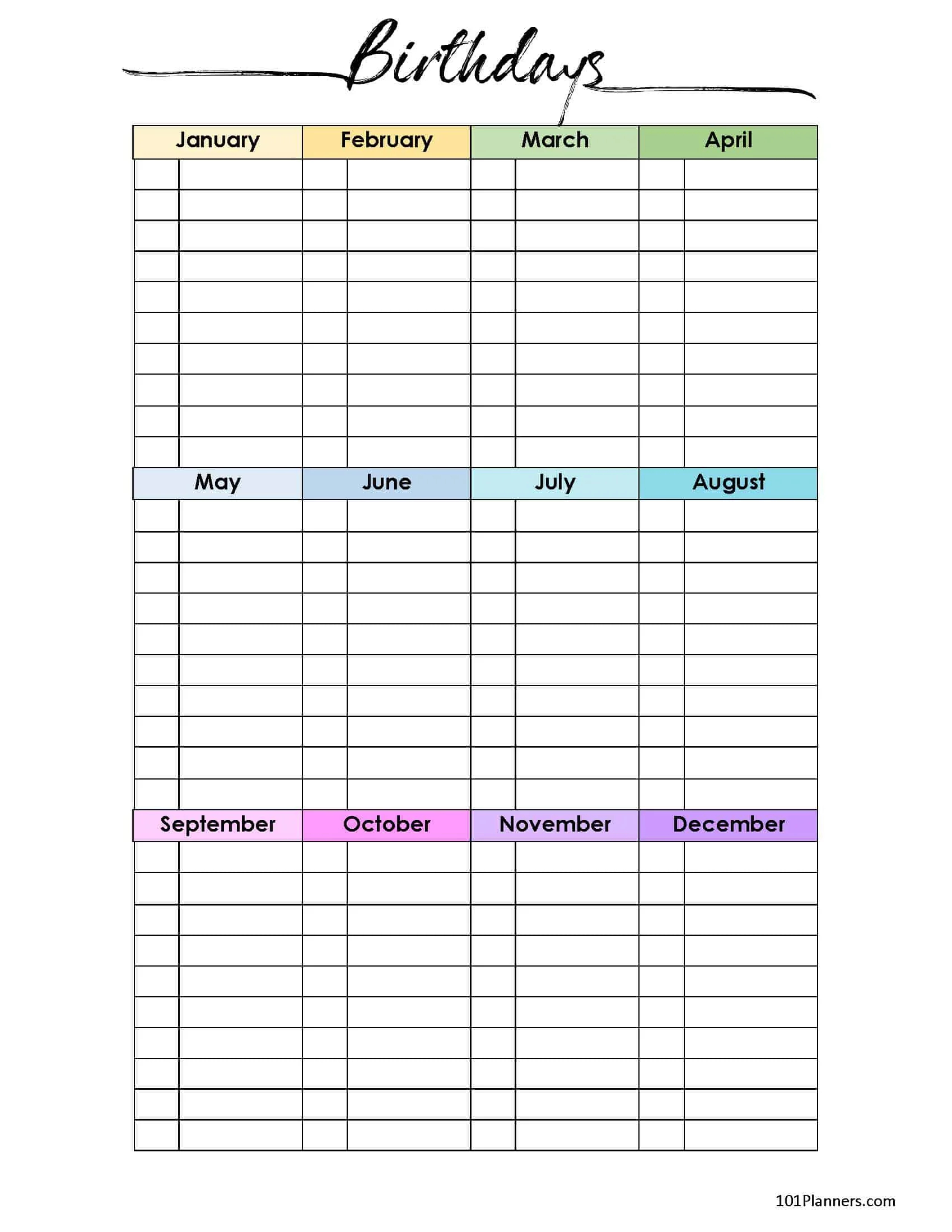 Free Birthday Calendar Template Printable Customizable