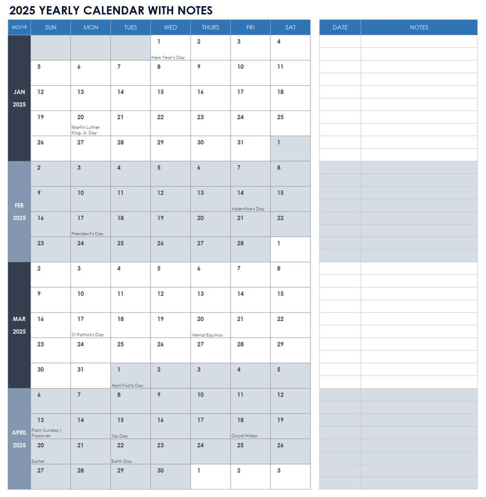 Printable Annual Calendar 2025