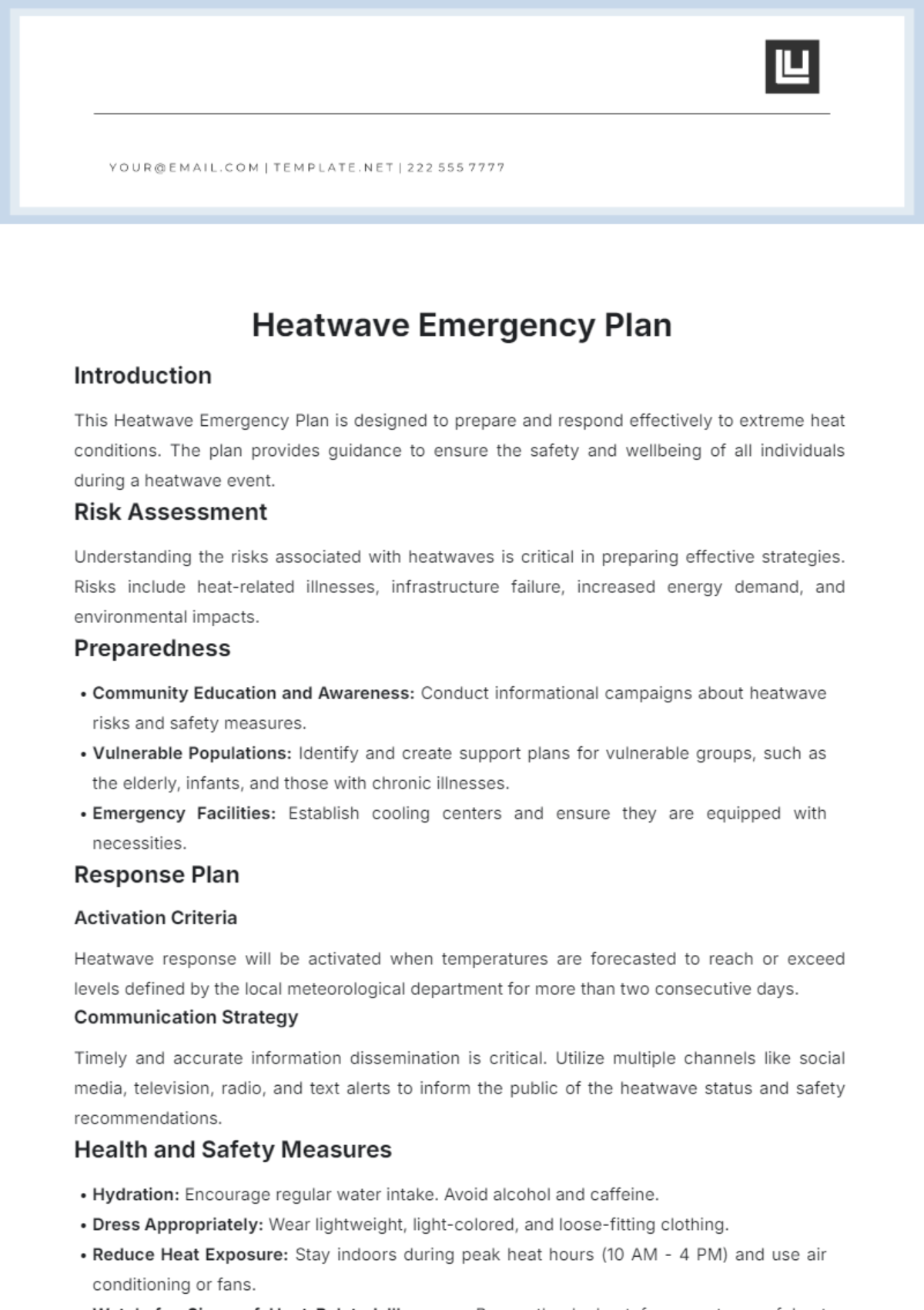 Free Emergency Plan Templates Editable And Printable