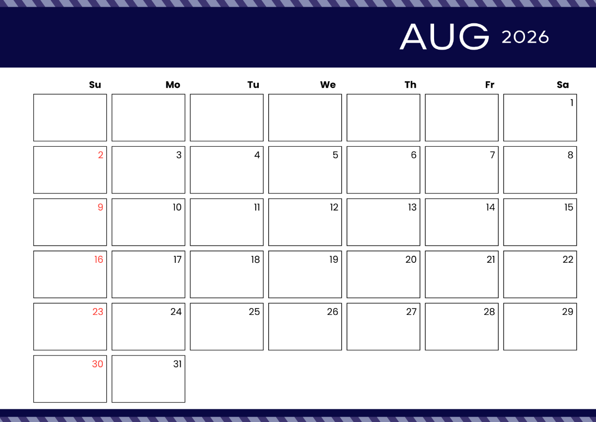 Printable Calendar June July August 2026