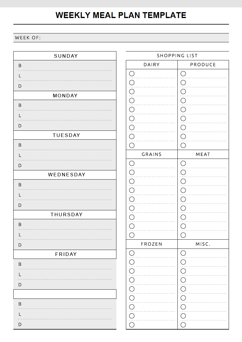 1 Week Meal Prep Calendar Printable