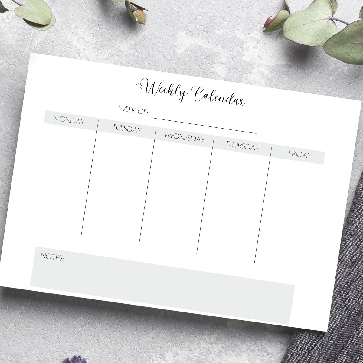 Printable Monday Thru Friday Calendar