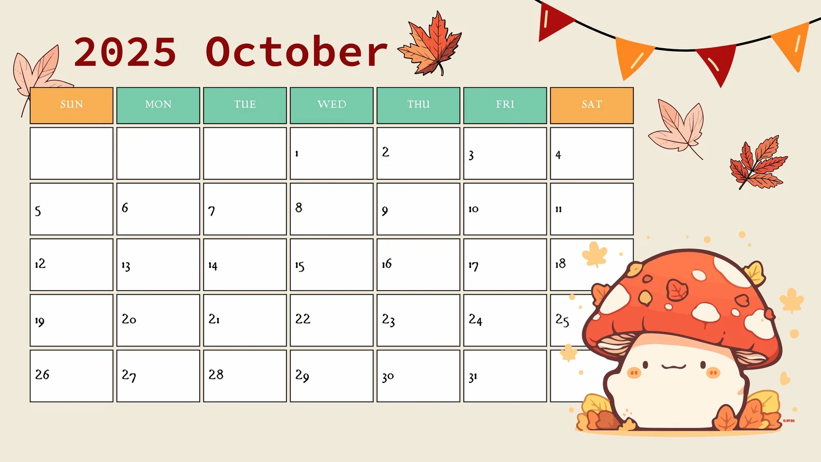 Printable October Calendar
