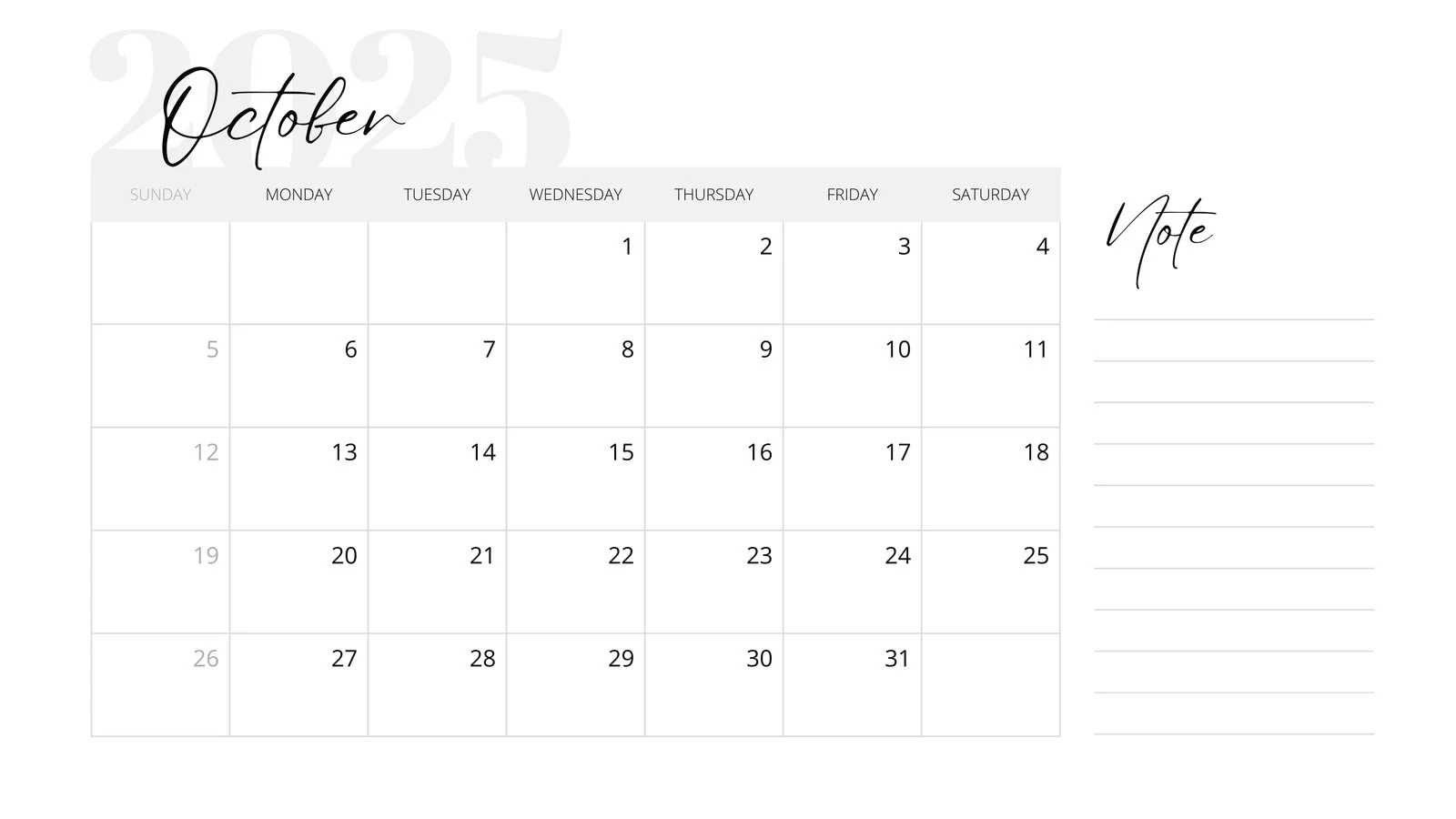 Printable Oct Calendar