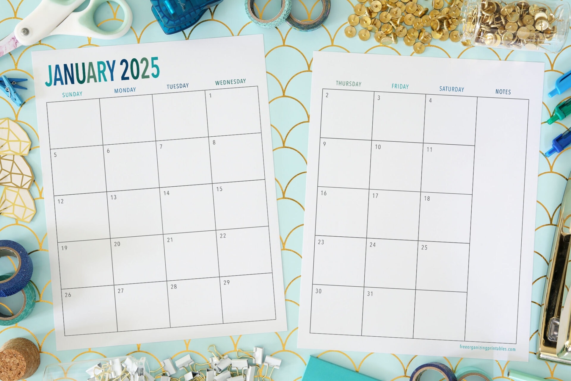 free printable 2 page blank monthly calendar 2025