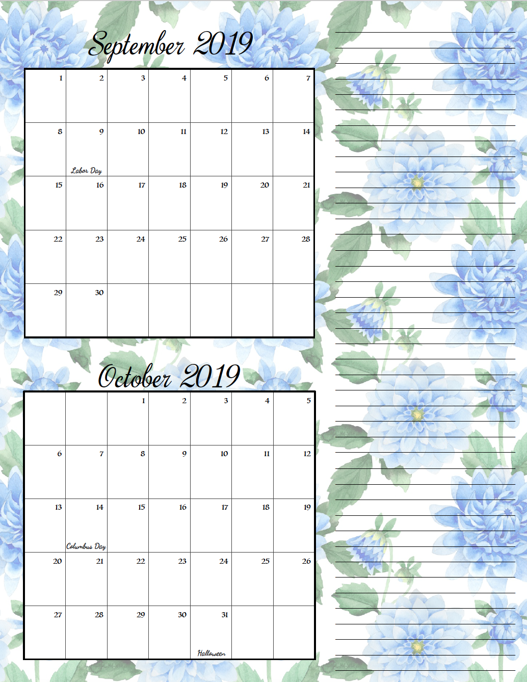 Free Printable 2019 Bimonthly Calendars 2 Designs