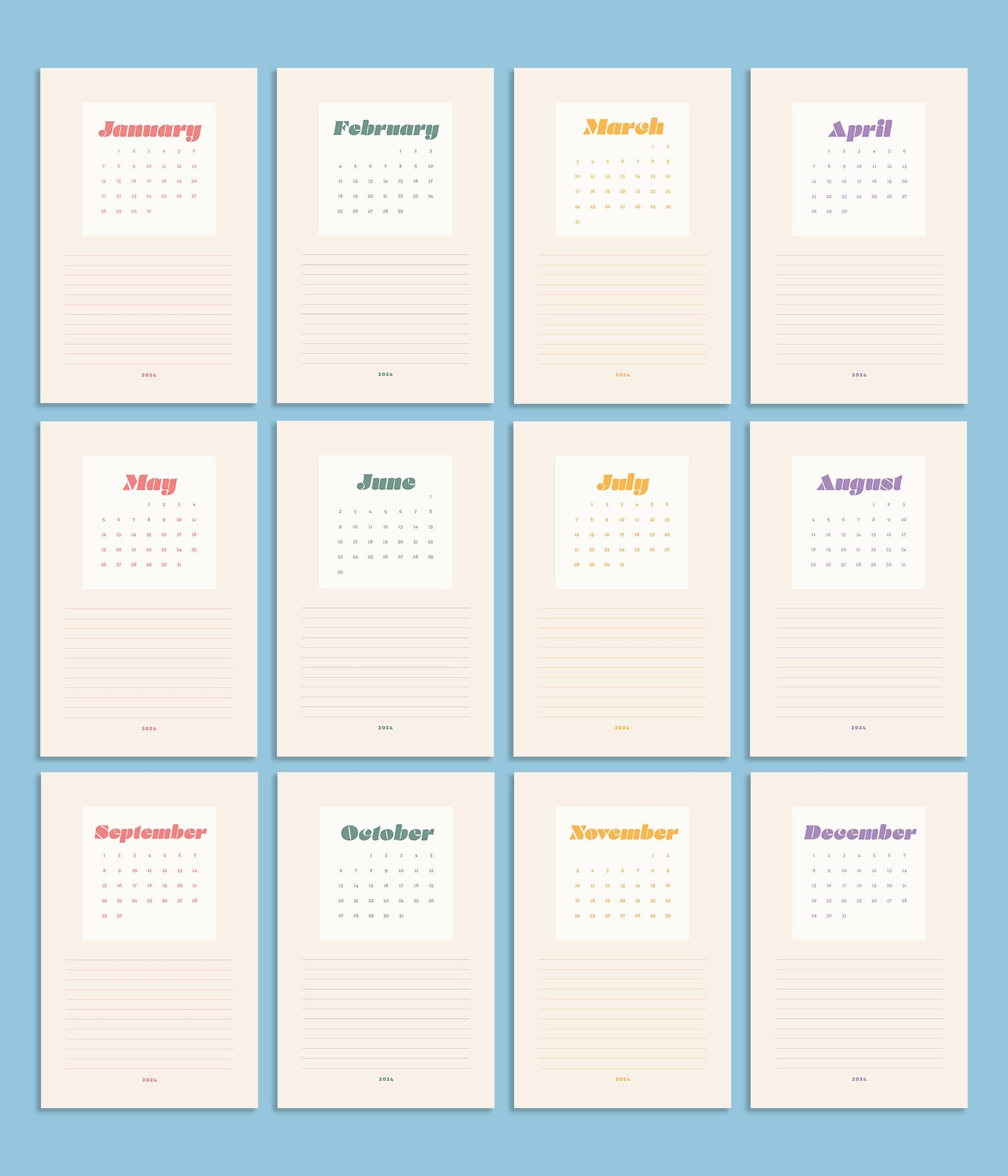 Free Printable 2024 Monthly Calendar Sew DIY