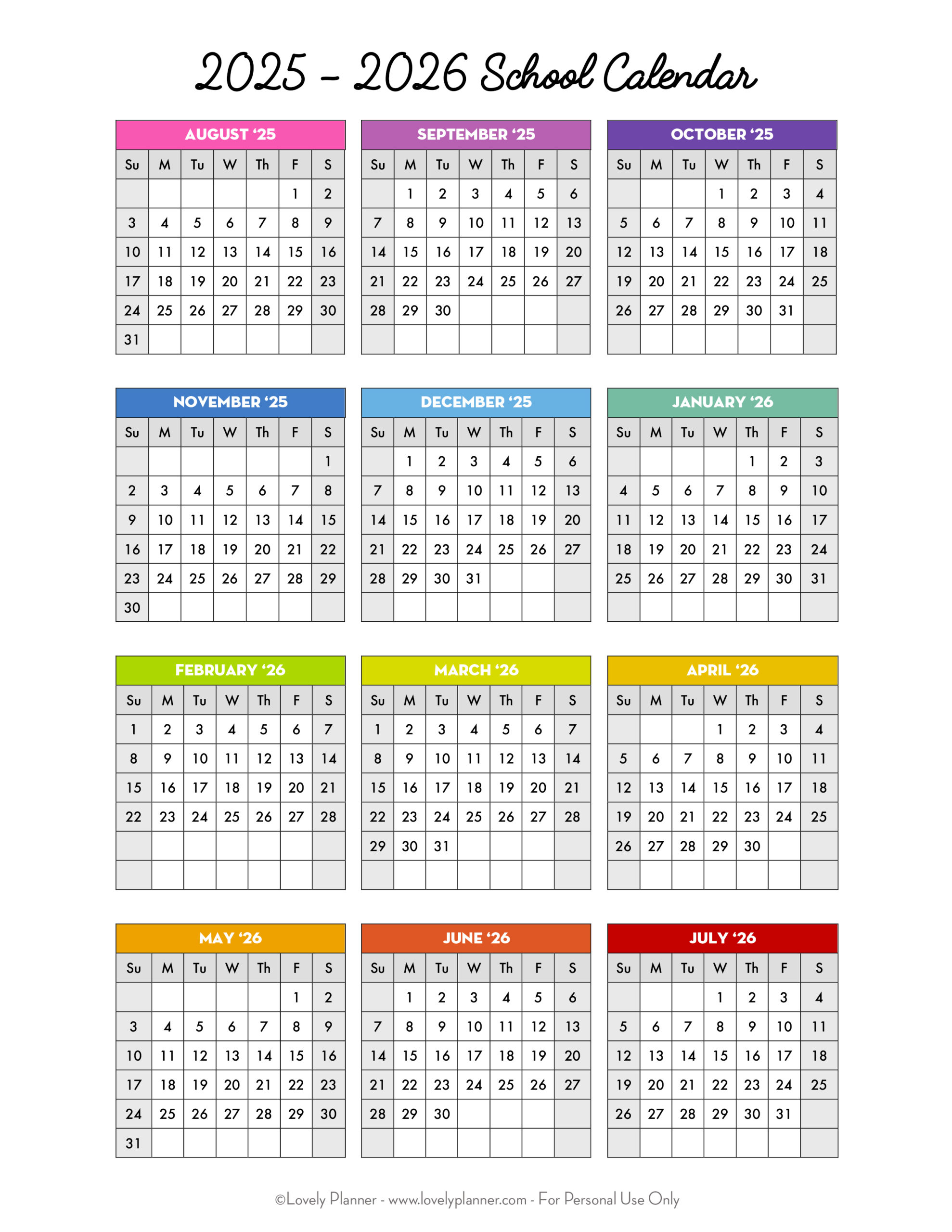 Printable Calendar 2025 And 2026