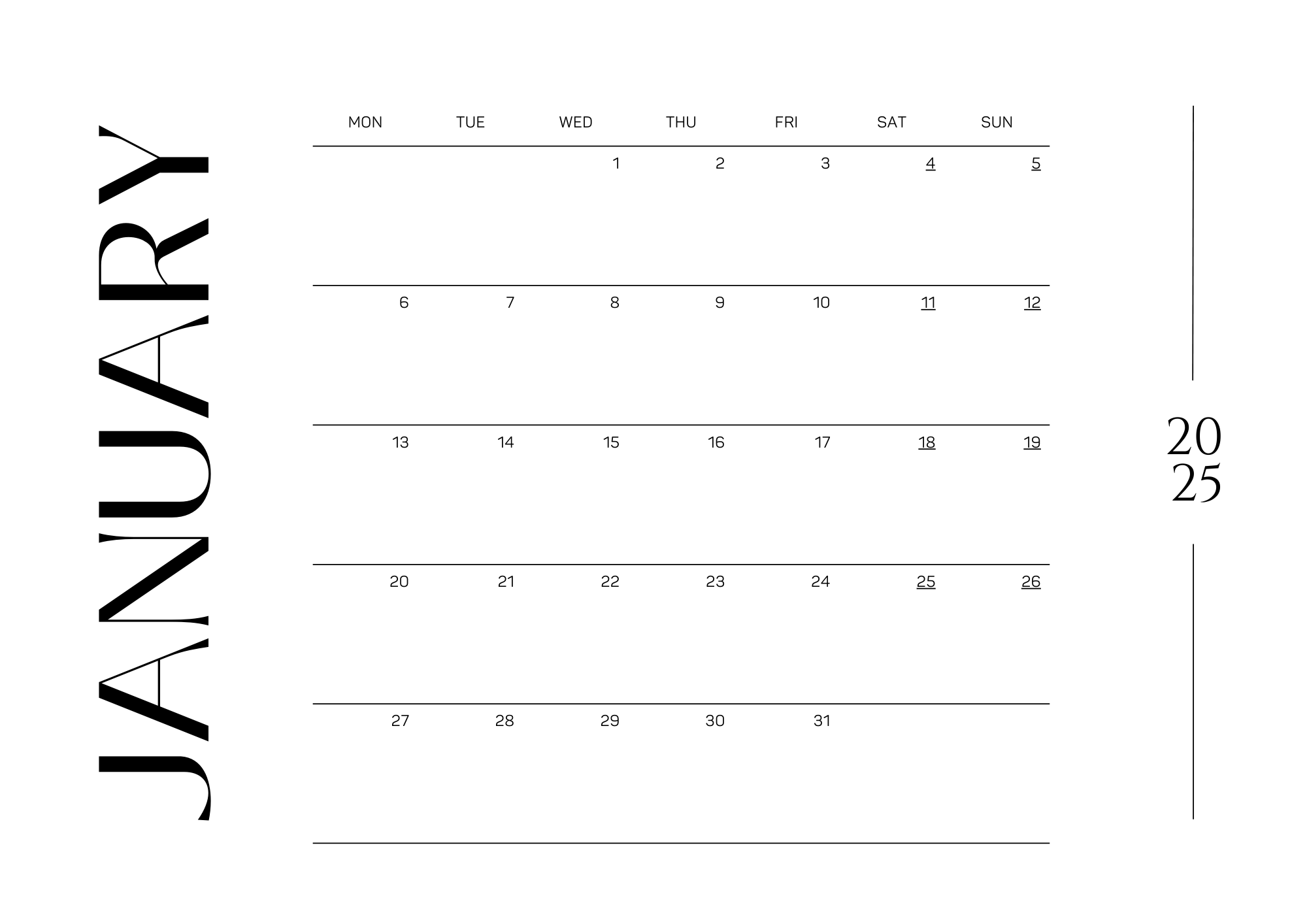 Free Printable 2025 Calendar