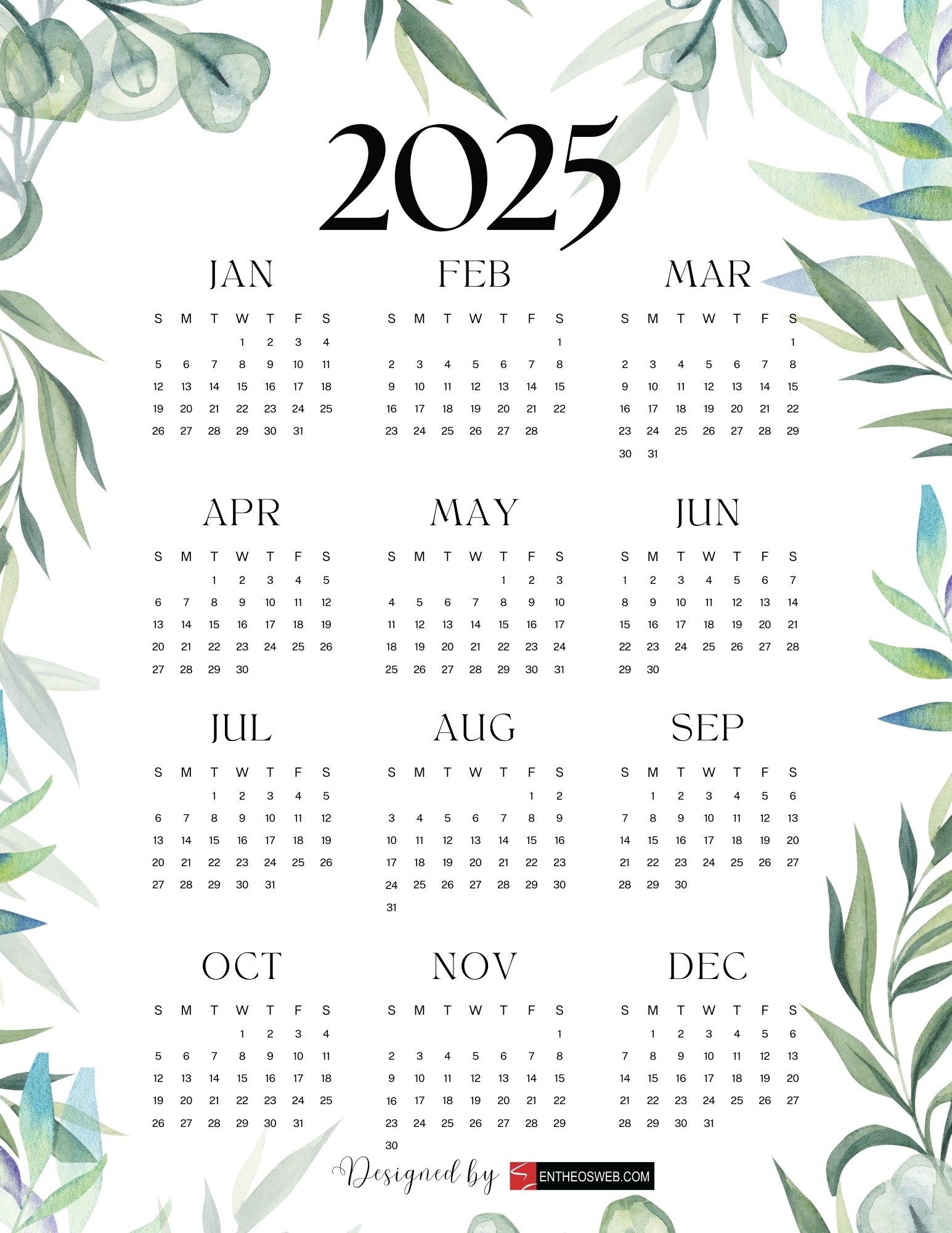 2025 Mini Calendar Printable