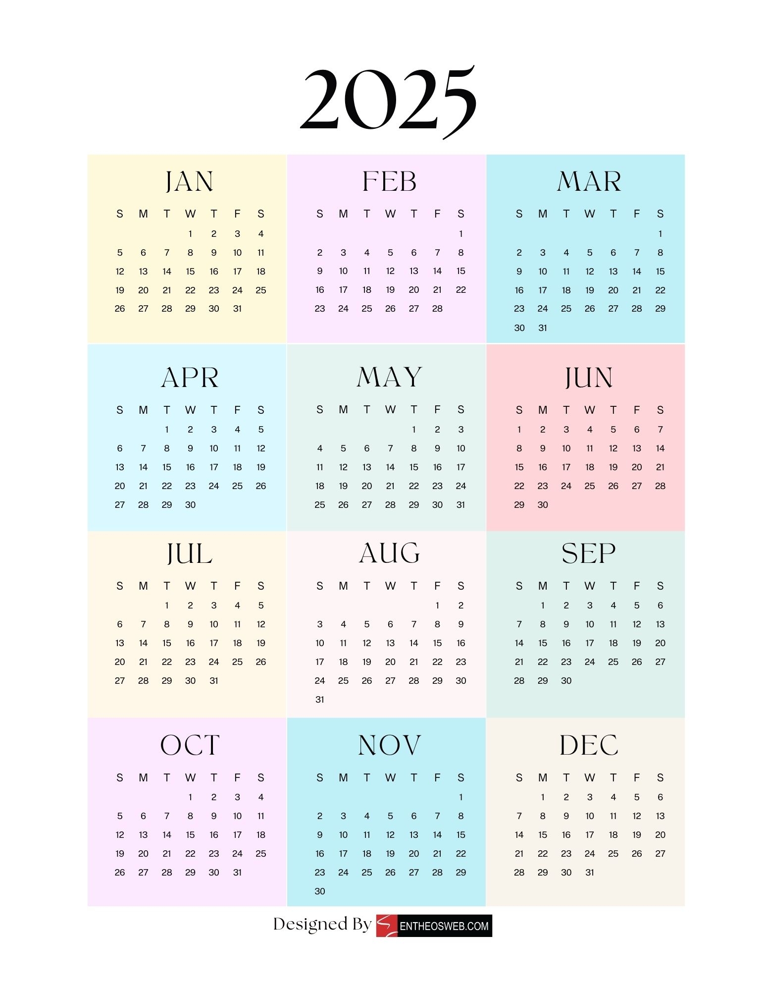 Year Calendar Printable 2025