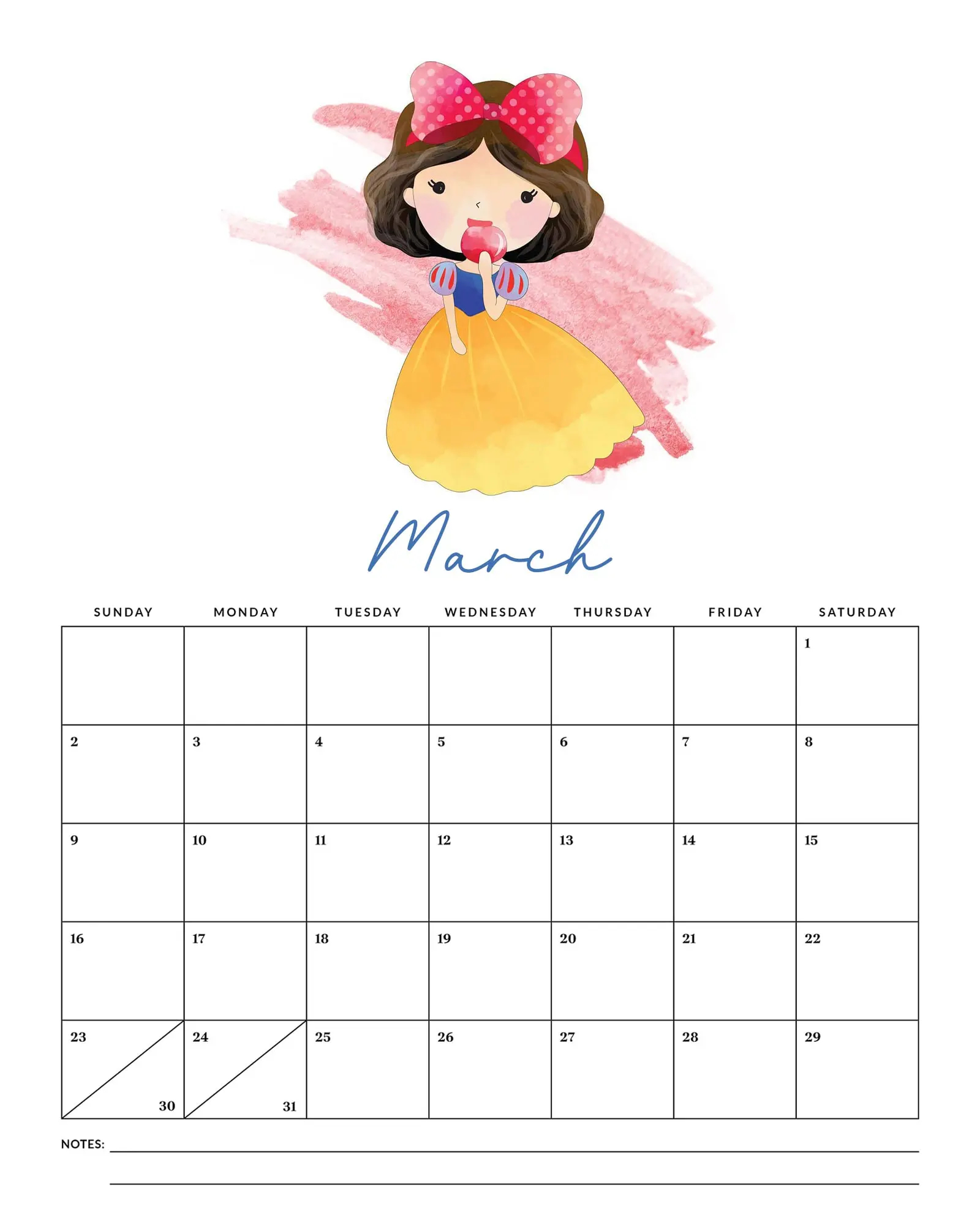 Disney Calendar Printable