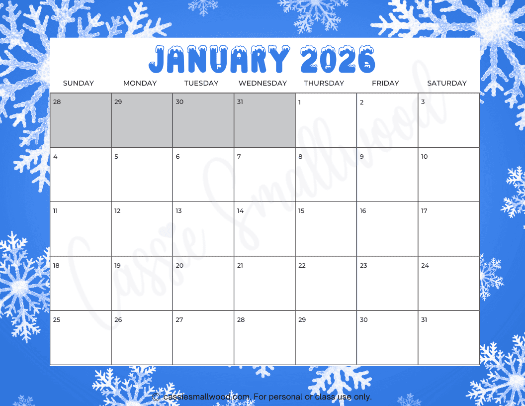 Printable January 2026 Calendar Free