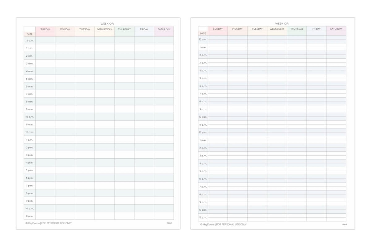 Hourly Printable Calendar