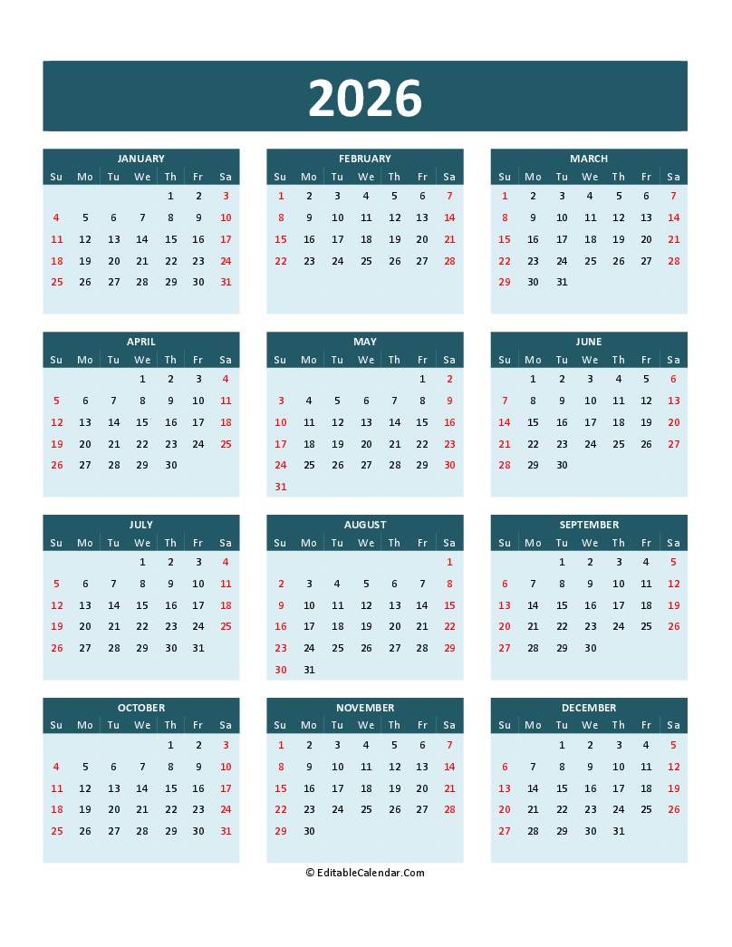 free printable calendar 2026 word pdf excel free printable calendar 2026 word pdf excel