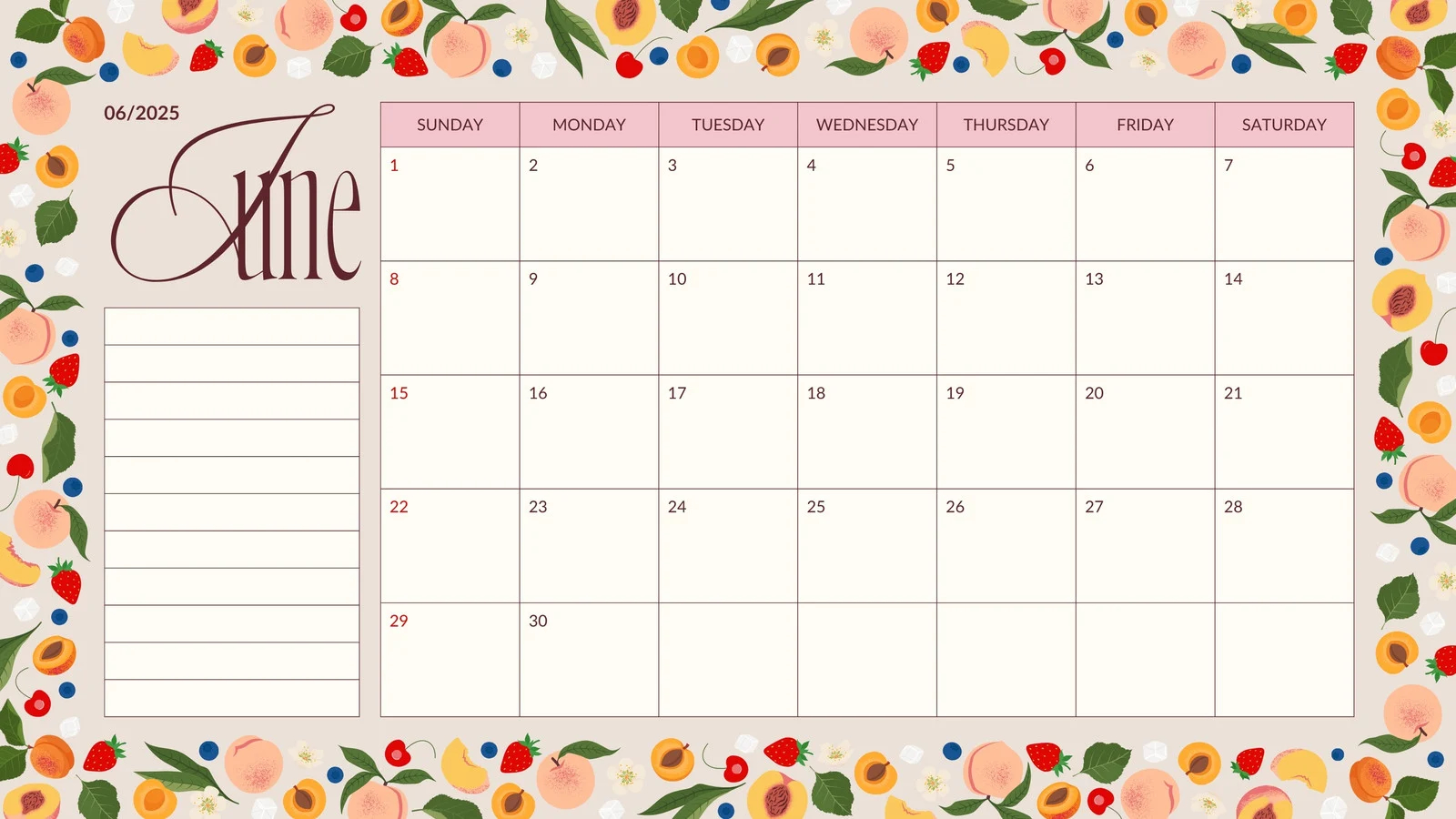 Cute June Calendar Printable