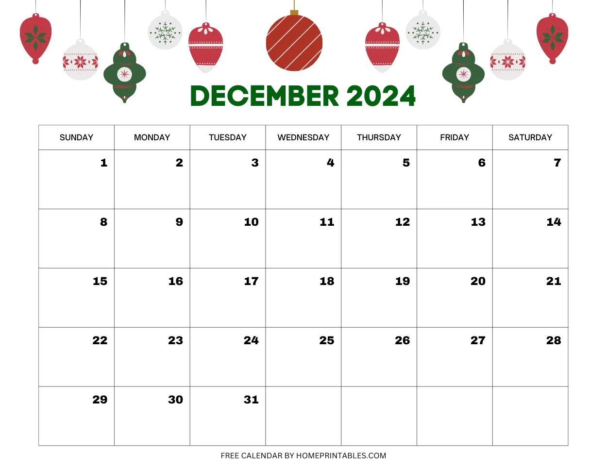 Free Printable December 2024 Calendar For Instant Download 