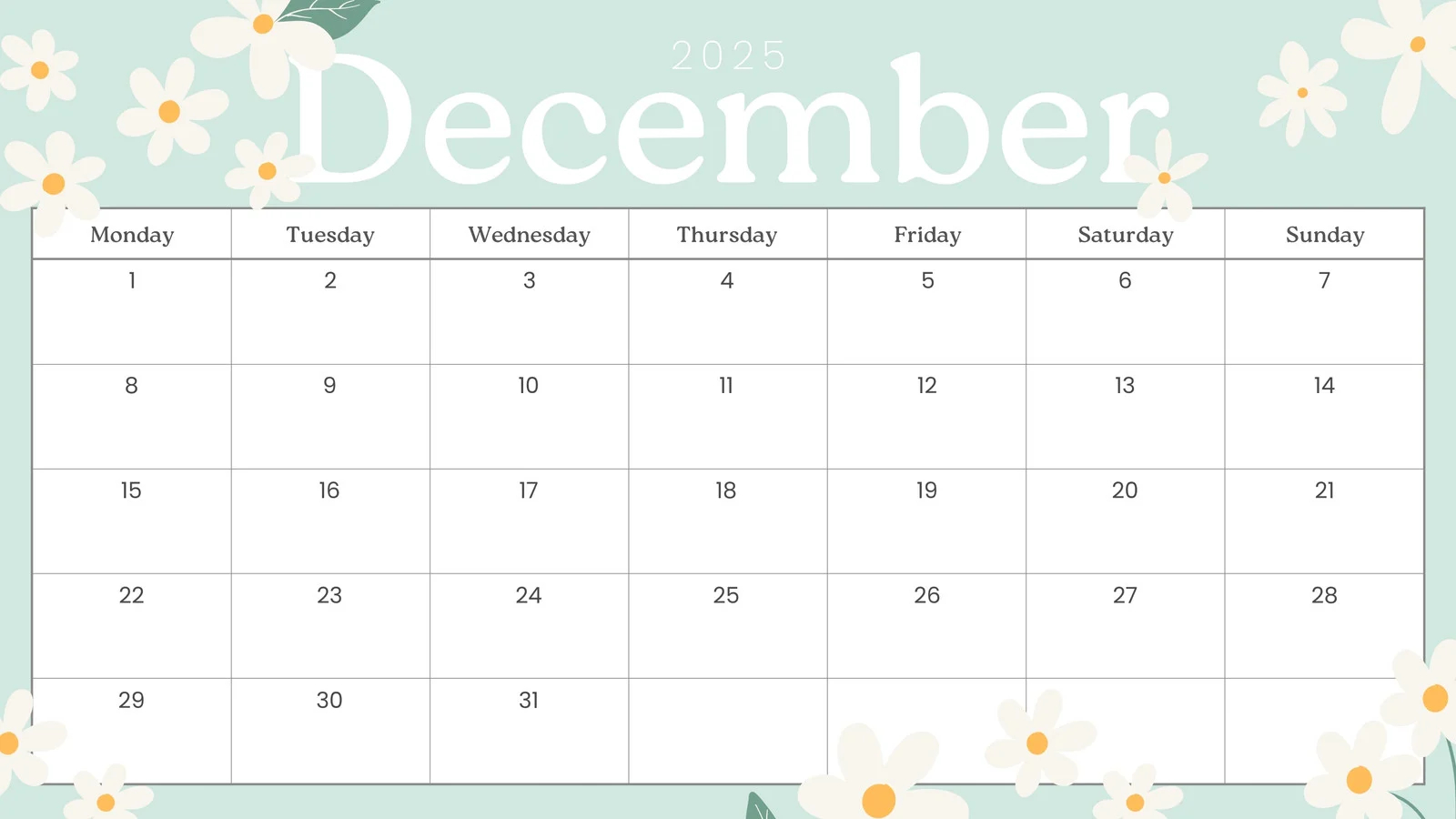 Kids December 2025 Calendar Printable