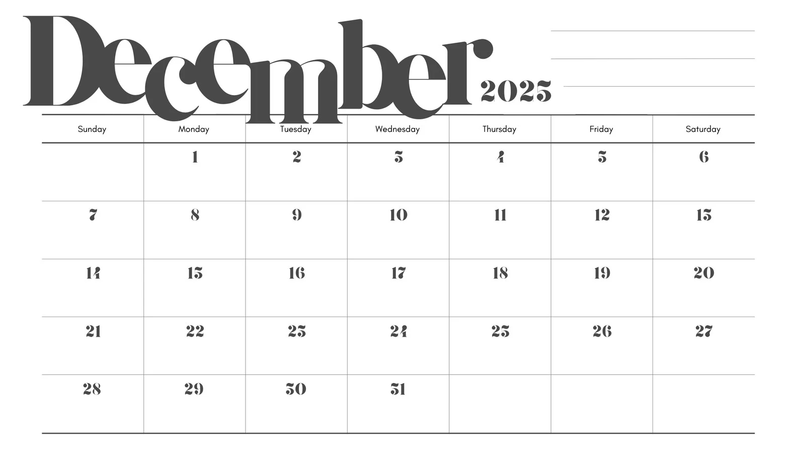 Dec 2025 Calendar Printable
