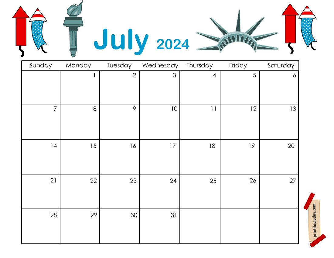 Blank July Calendar Printable