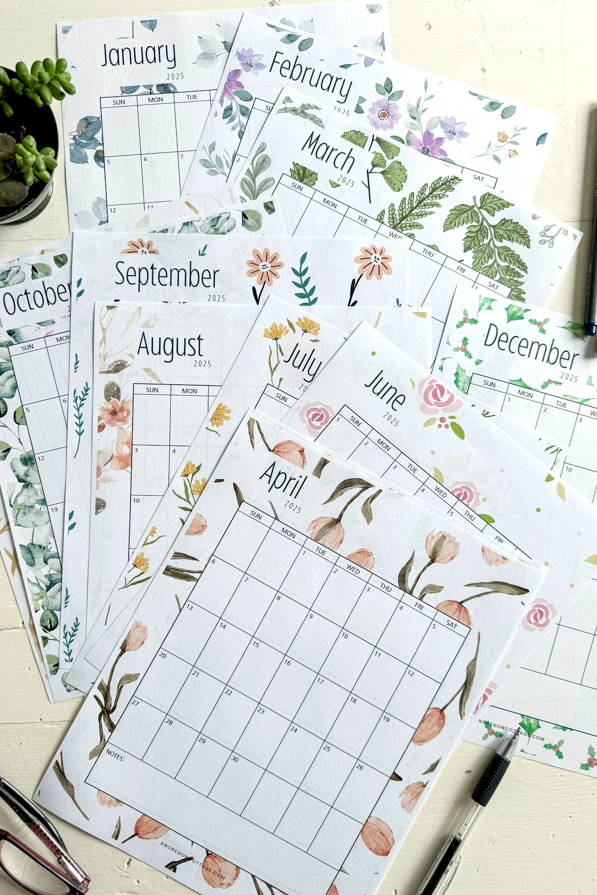 Downloadable Printable Monthly Calendar 2025