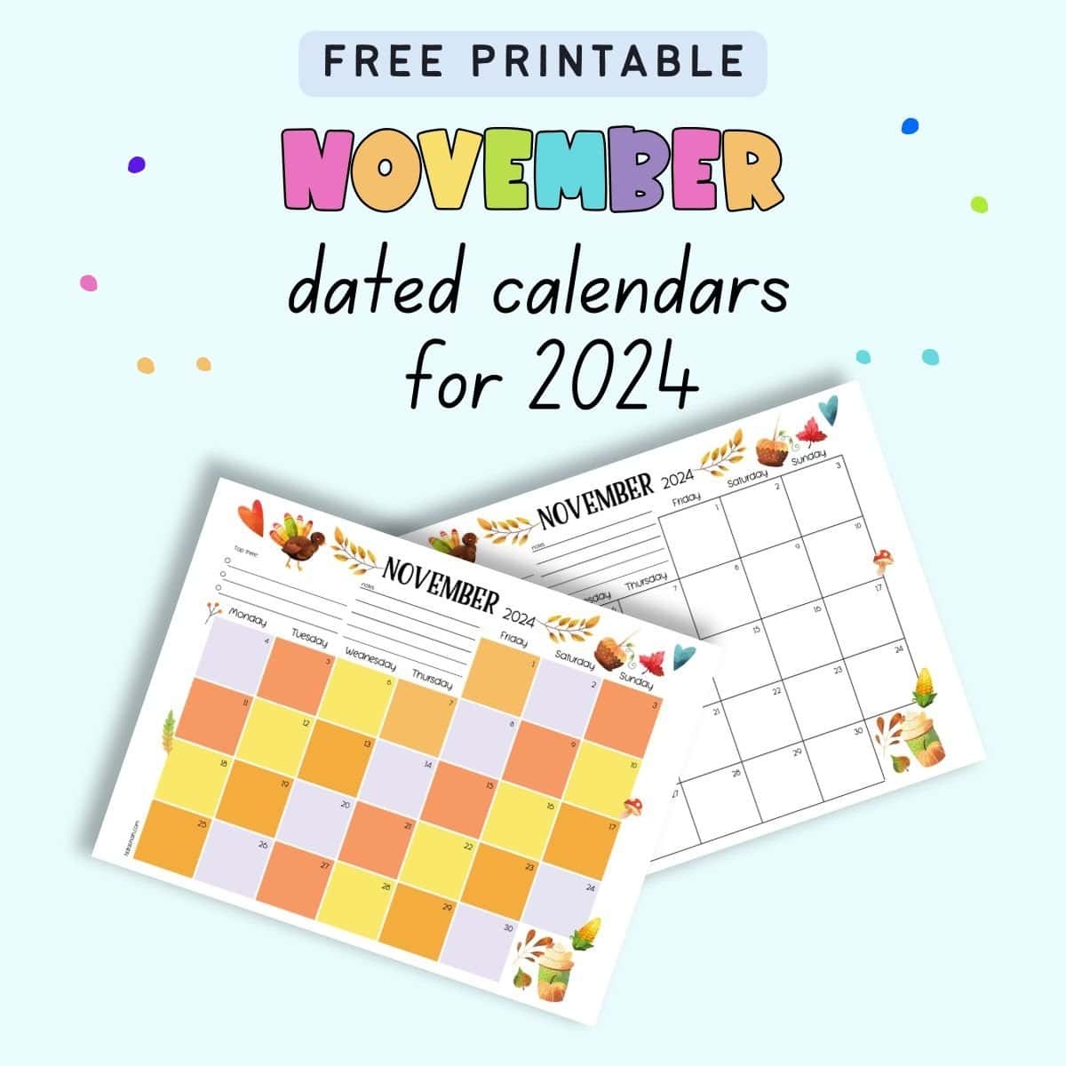 Free Printable November Calendar For Kids
