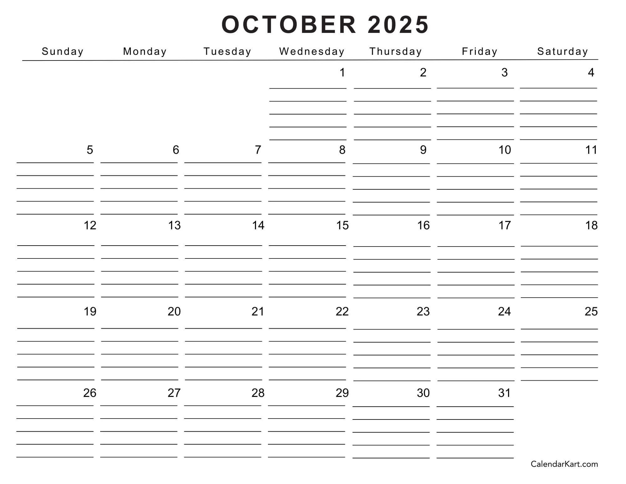 Free Printable October 2025 Calendars Calendarkart