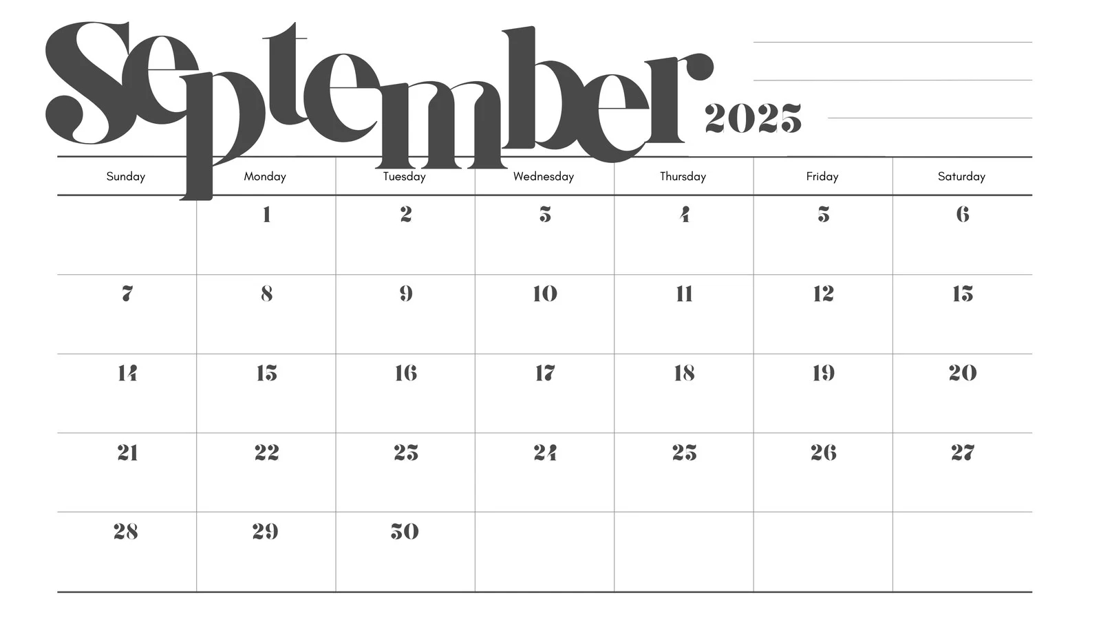 Free Printable September 2025 Calendar Templates Canva