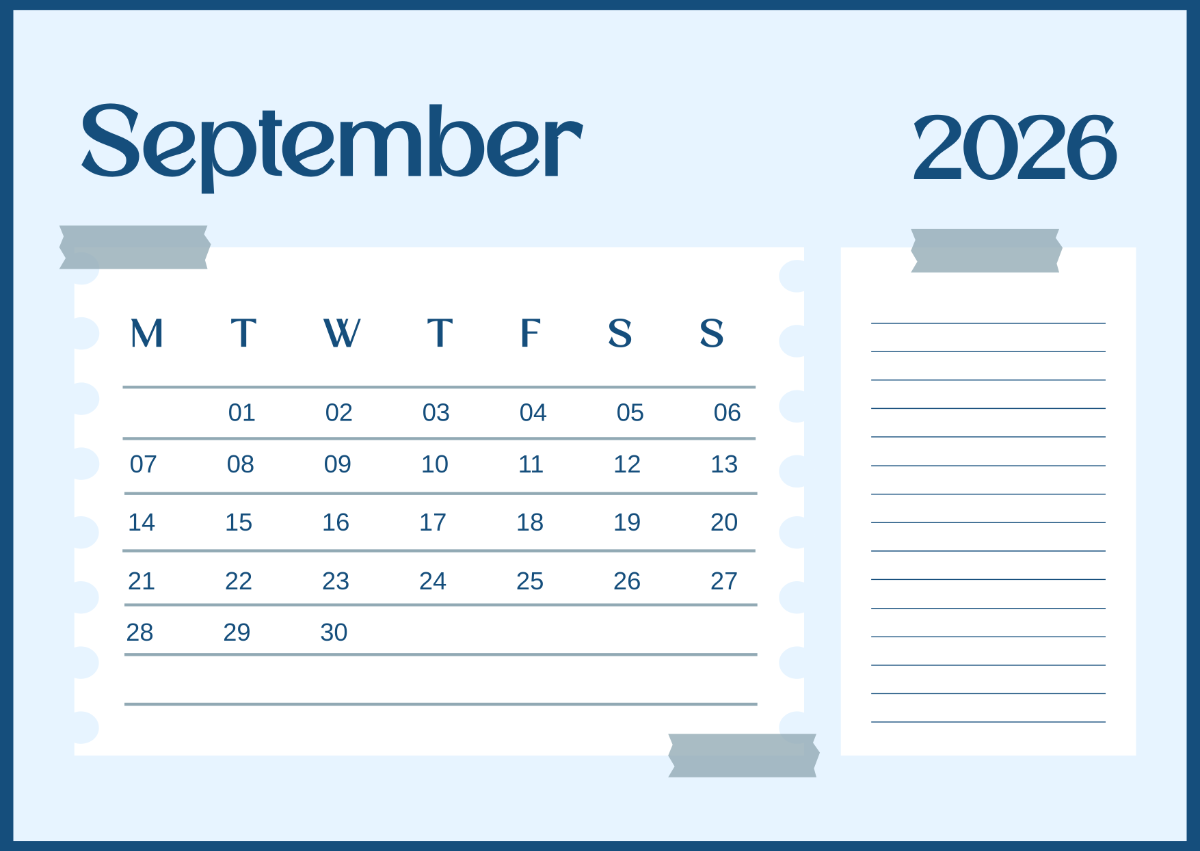 Free Printable September 2026 Calendar Template To Edit Online