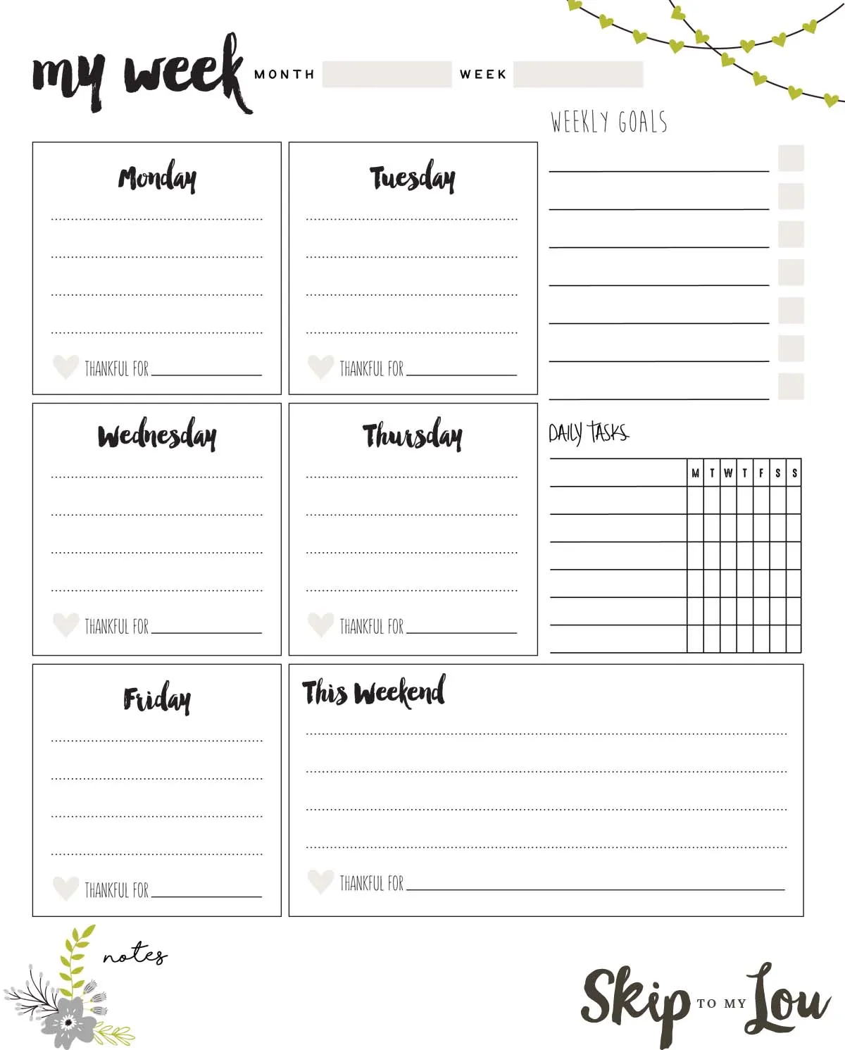 7 Day Printable Calendar