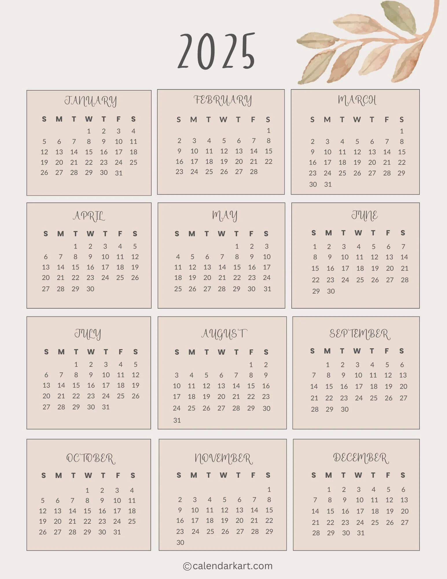 free printable year at a glance calendar 2025 calendarkart