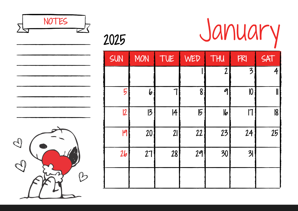 free snoopy 2025 calendar template to edit online