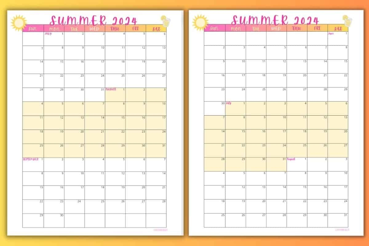 July Calendar Printable Schedule