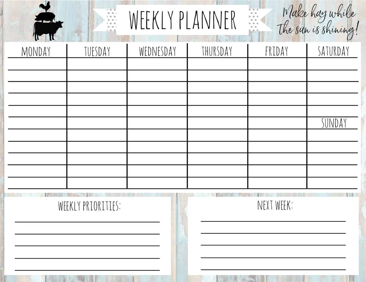 Free Weekly Printable Calendar Country Farm Life A Country Girl s Life