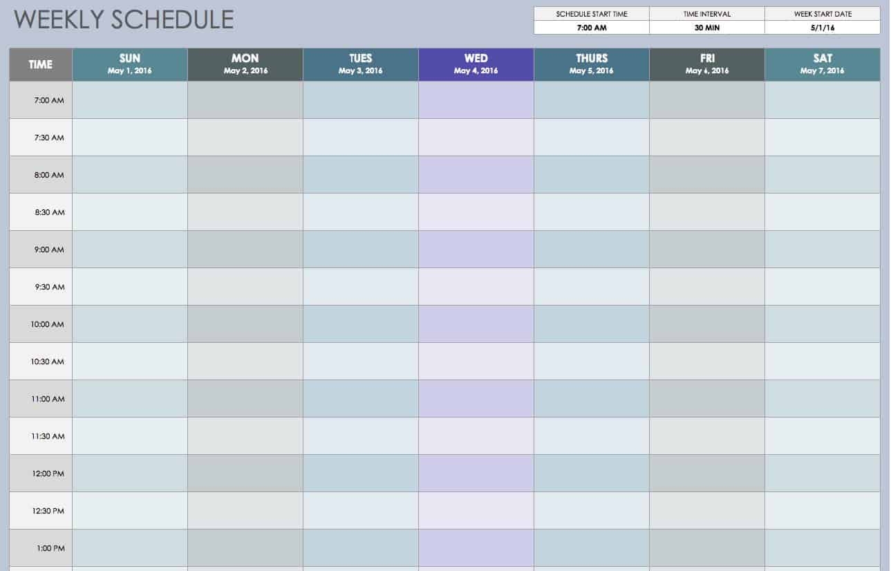 Printable 7 Day Weekly Calendar
