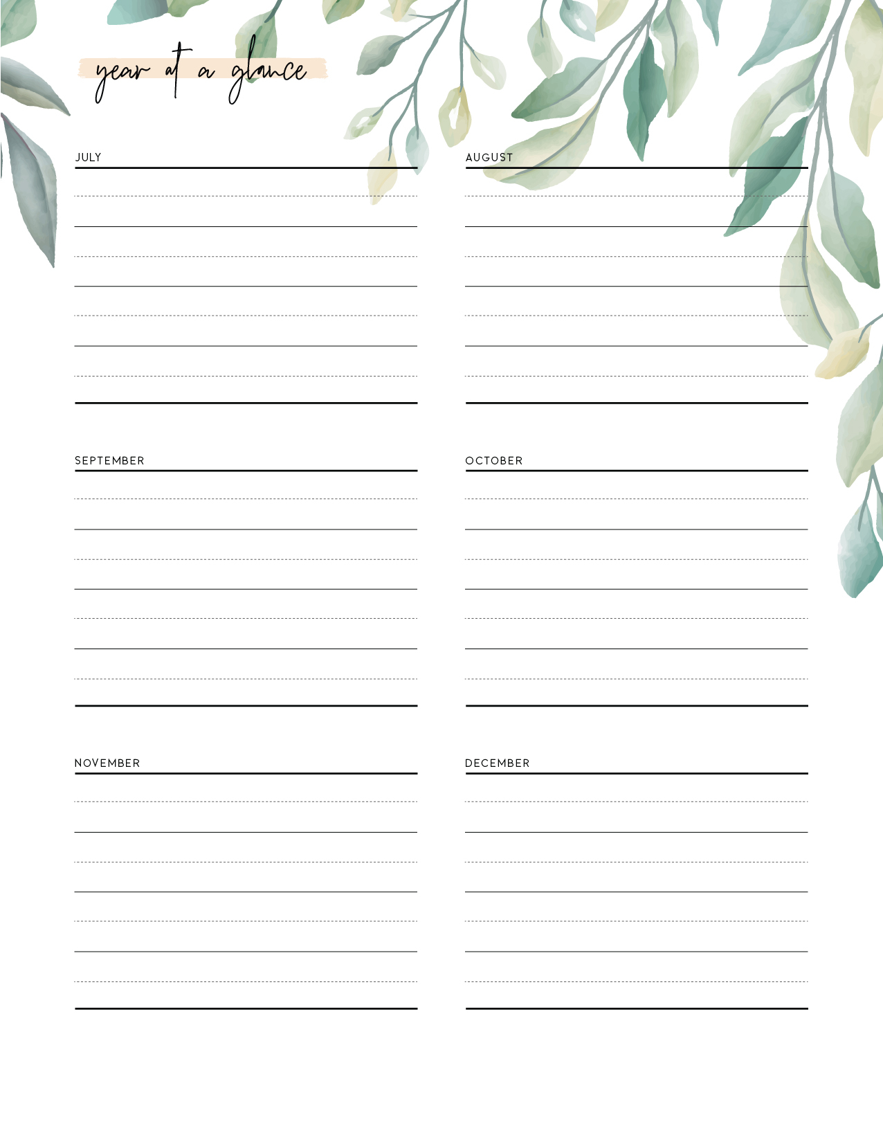 Year At A Glance Printable Calendar