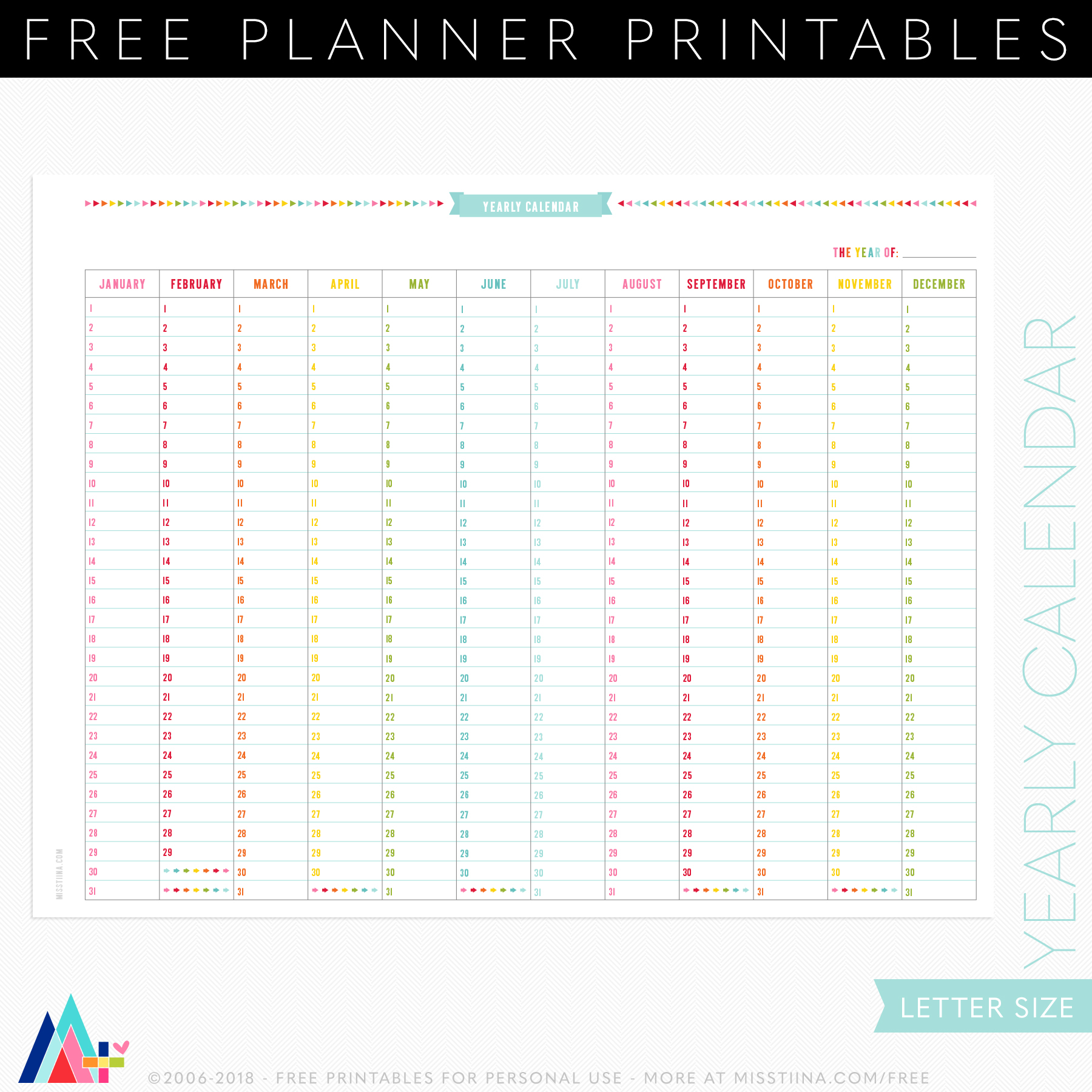 Printable 12 Yearly Calendar