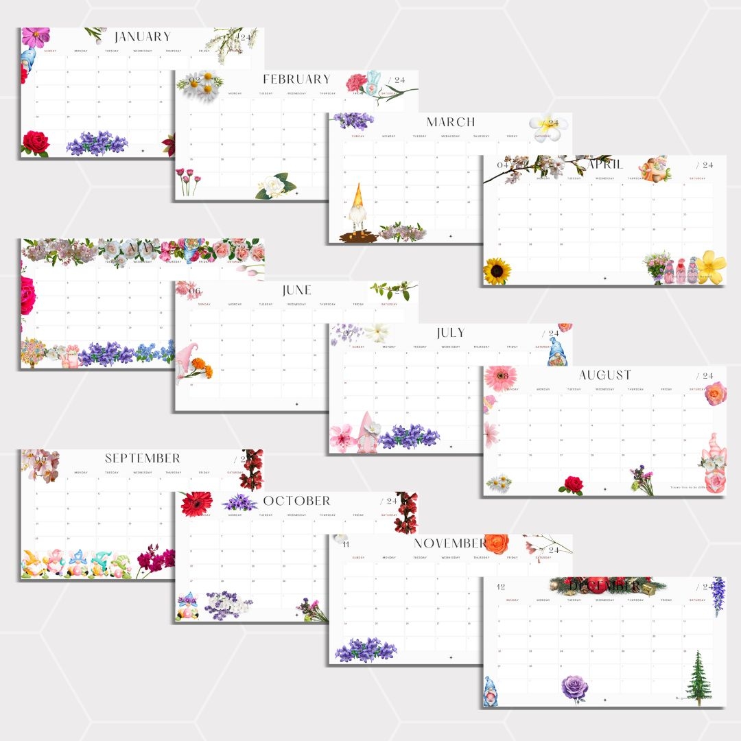 Gnome And Garden Calendar 2024 Calendar 12 month Calendar Downloadable And Printable Calendar Created By A Youth All Profits Go Directly To The Youth Jess And Co 