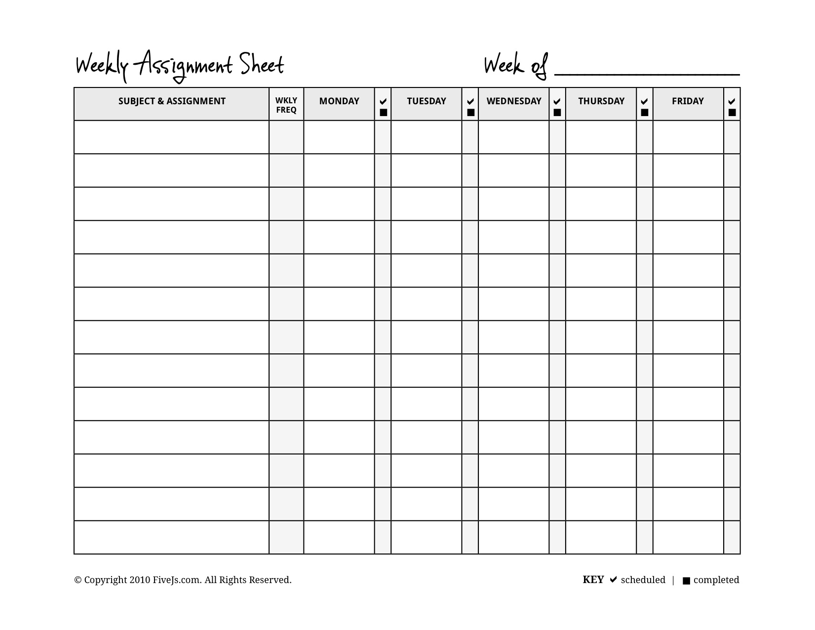 Homeschool Weekly Assignment Planner