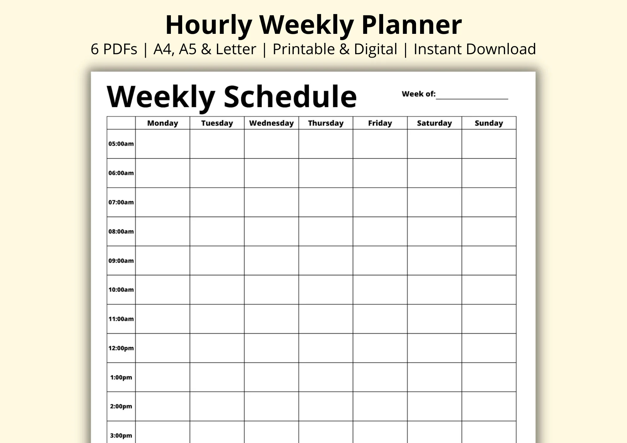 Printable Weekly By Hour Calendar