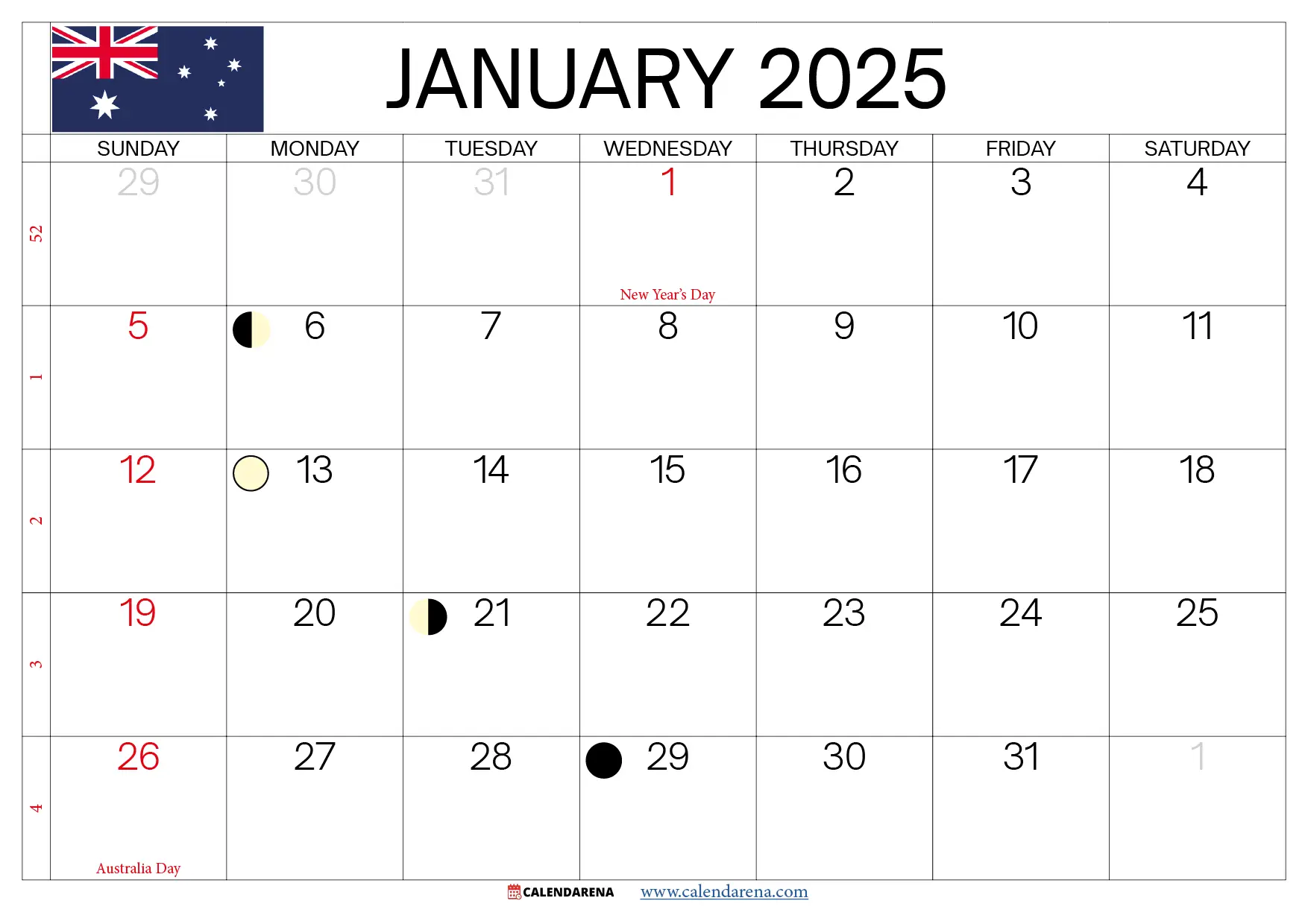 January 2025 Calendar Australia