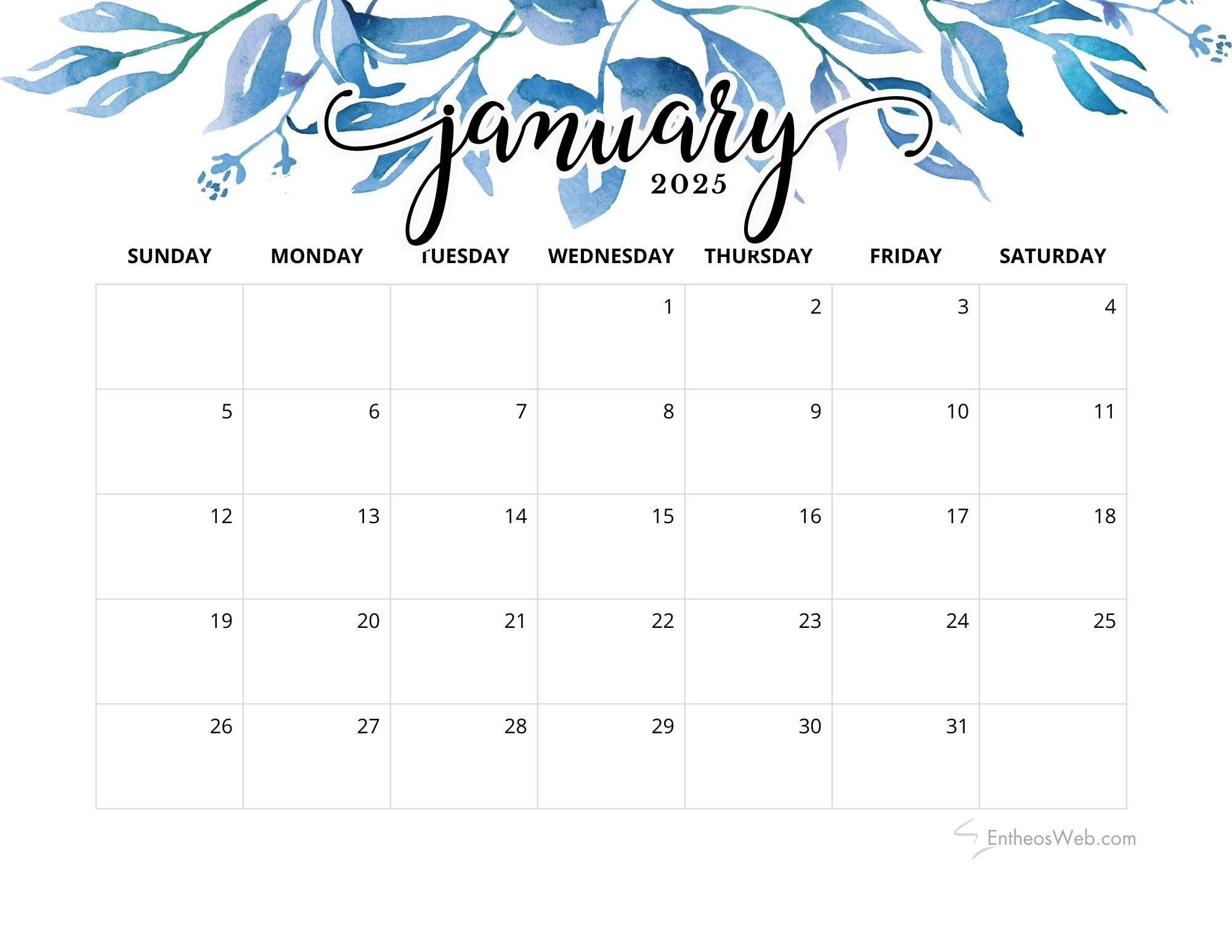 Empty Blank Printable Calendar 2025