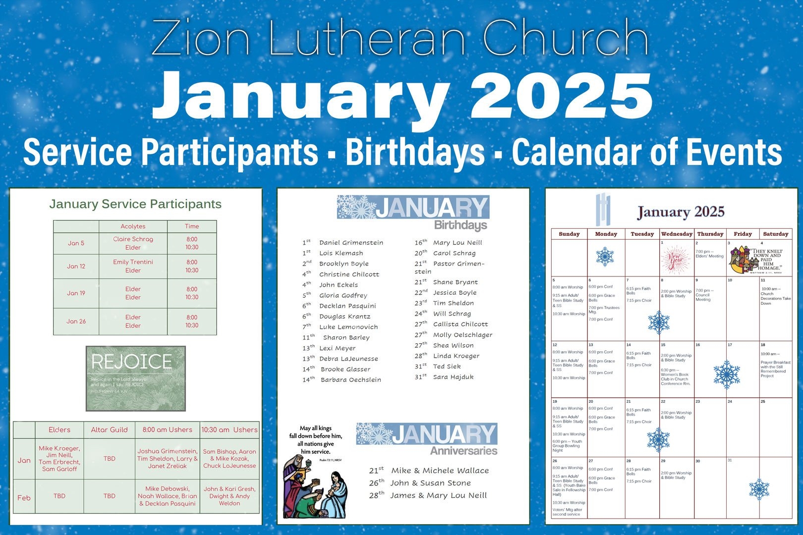 January 2025 Service Participants Birthdays Calendar Of Events Updated Zion Lutheran Church