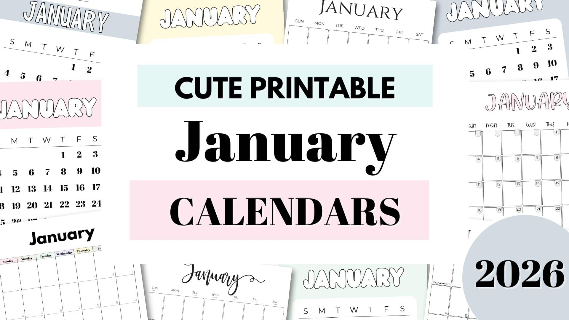 Printable Monthly Calendar January 2026