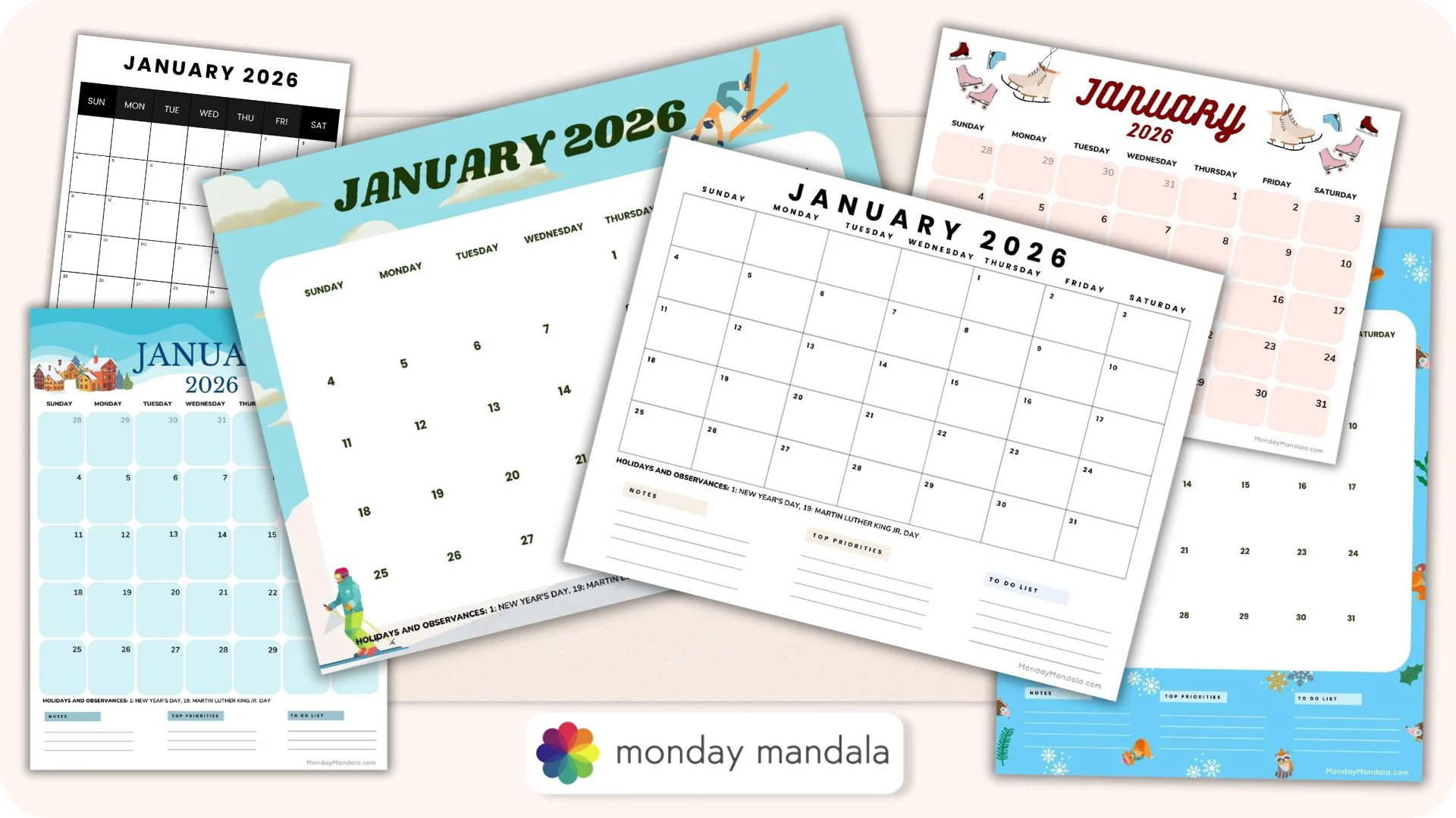 January 2026 Calendars Free PDF Printables 