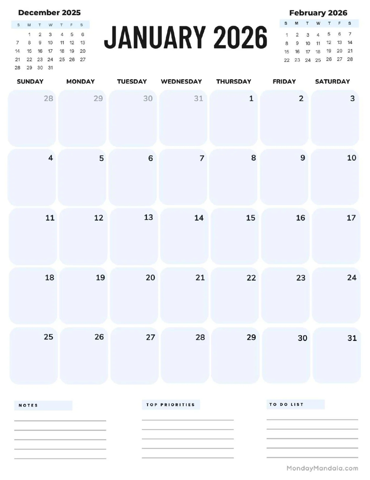 January 2026 Calendars Free PDF Printables 