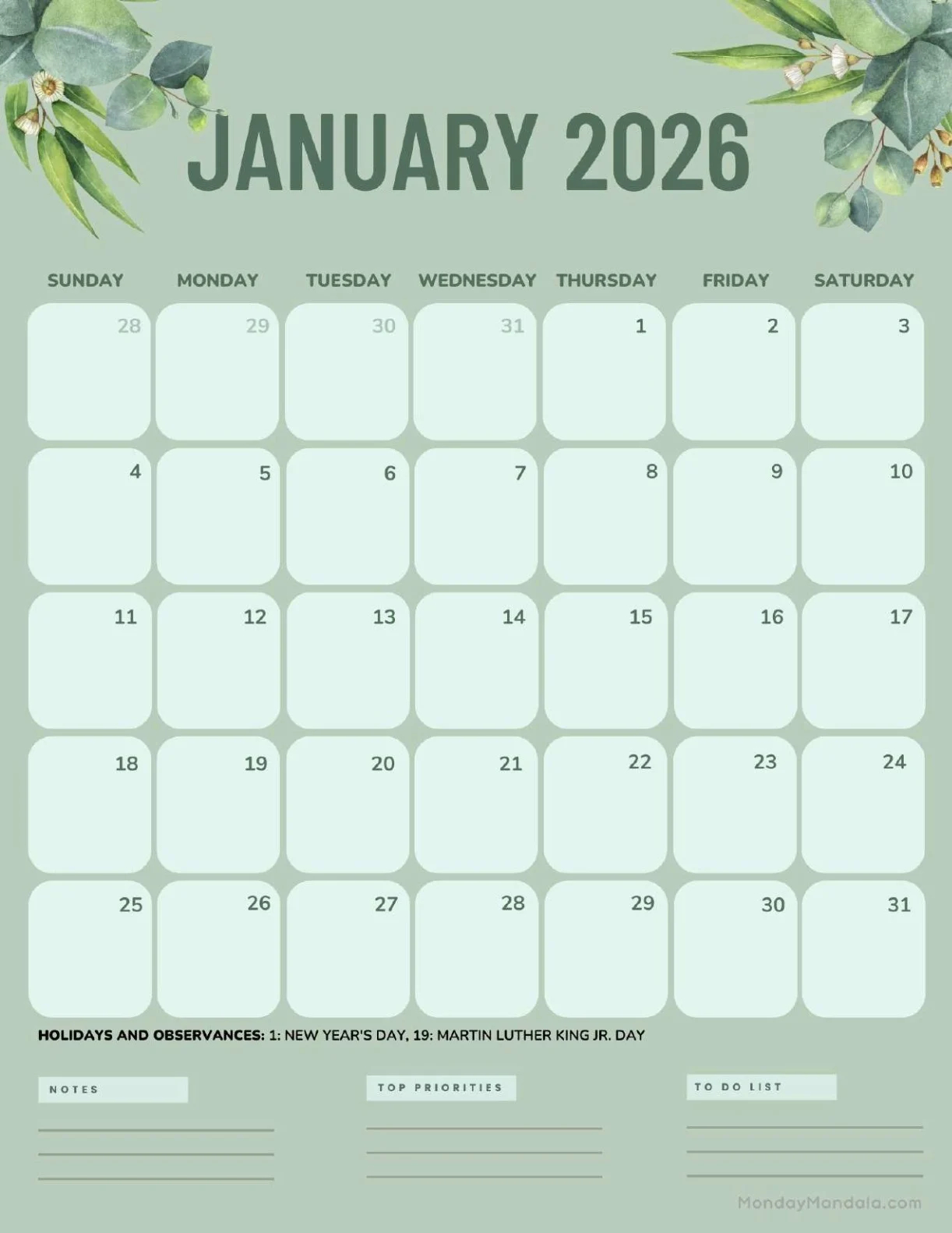 January 2026 Calendars Free PDF Printables 