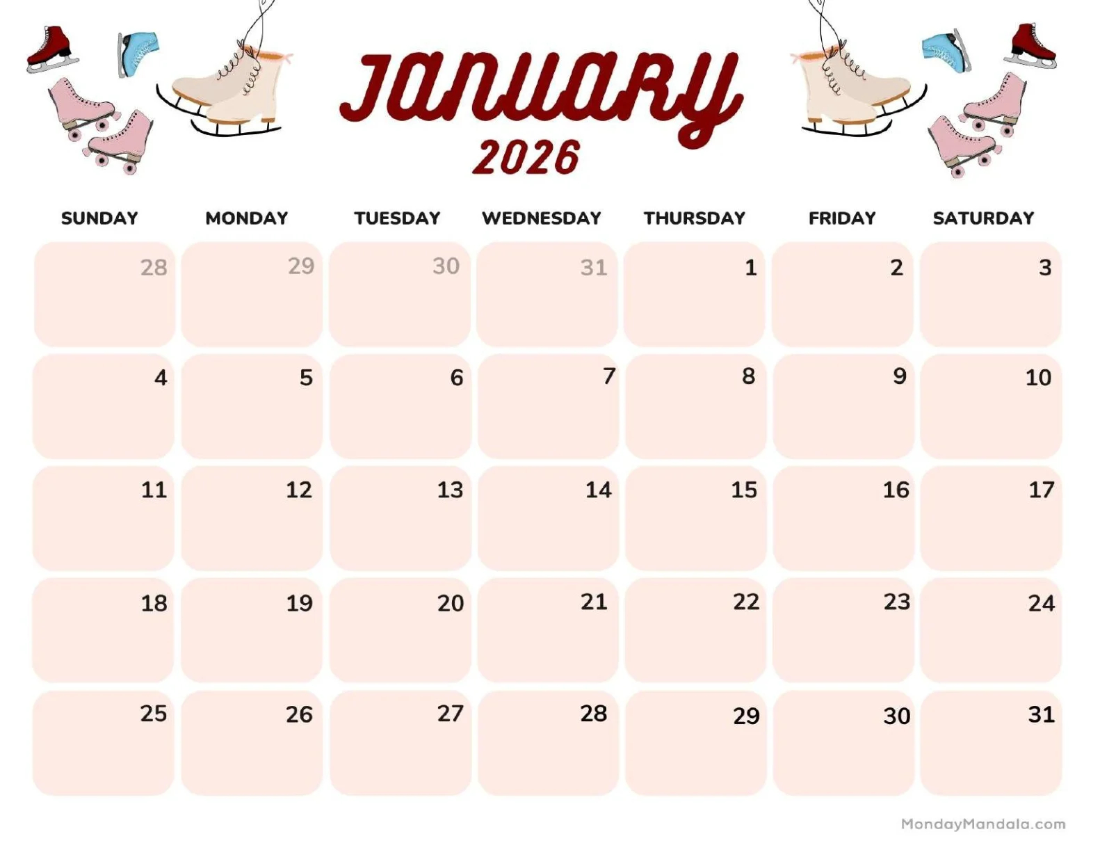 January 2026 Calendars Free PDF Printables 